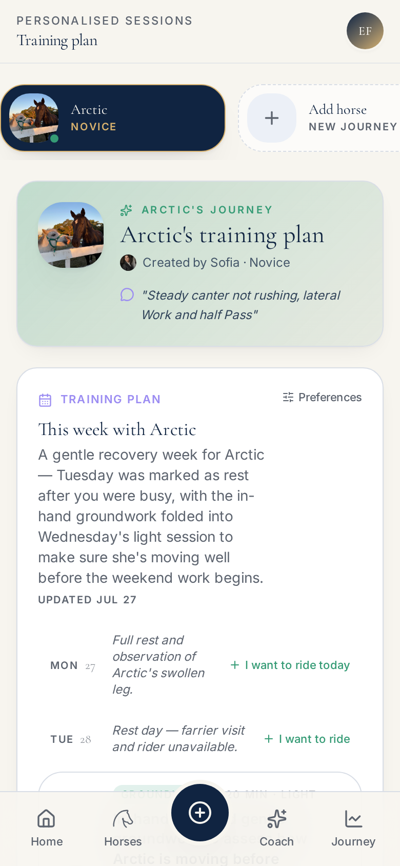 Arion Training plan screen